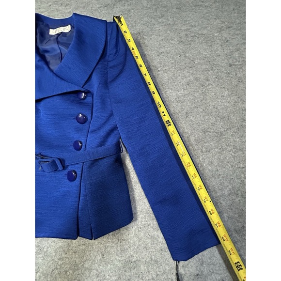 NEW $280 Tahari ASL Skirt Suit Size 4 Petite 2 Pc Set Royal Blue Belted Shimmer - Picture 15 of 16